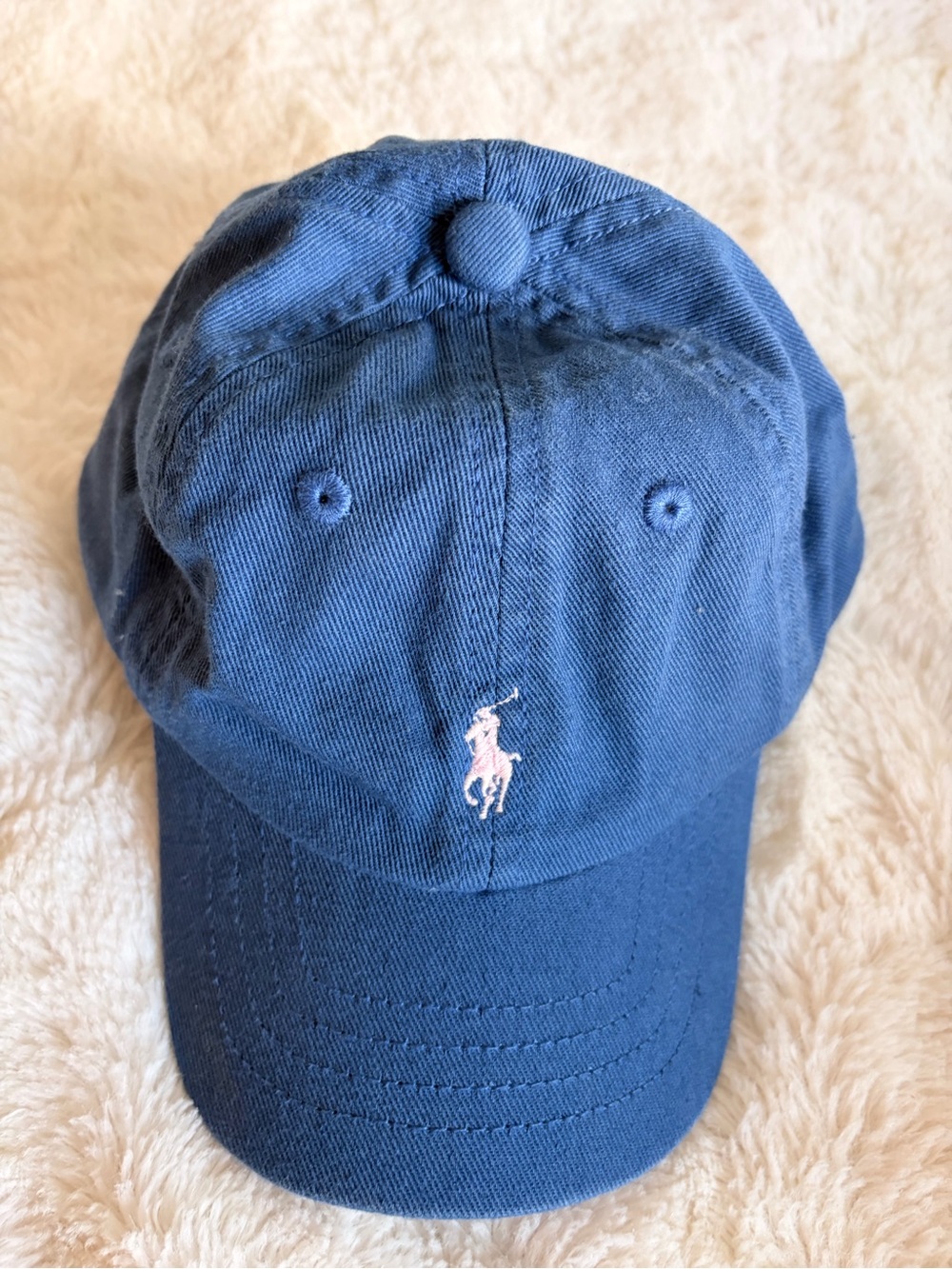 Ralph Lauren Kids Navy Blue Baseball Cap with Pink Polo Player Logo